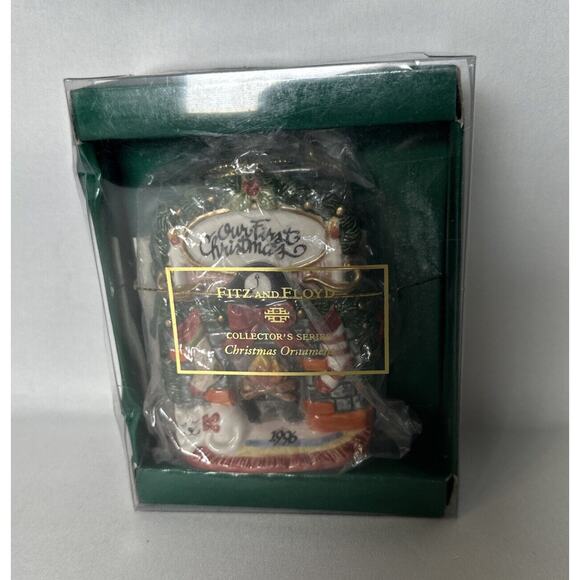 FITZ AND FLOYD OUR FIRST CHRISTMAS ORNAMENT COLLECTORS ITEM NIB - Picture 4 of 4